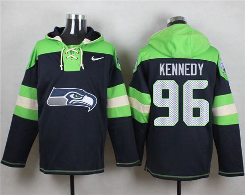 Nike Seahawks #96 Cortez Kennedy Steel Blue Player Pullover NFL Hoodie - Click Image to Close